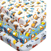 FIGEPO construction truck crib sheet in the four-pack with breathable microfiber for comfy naps
