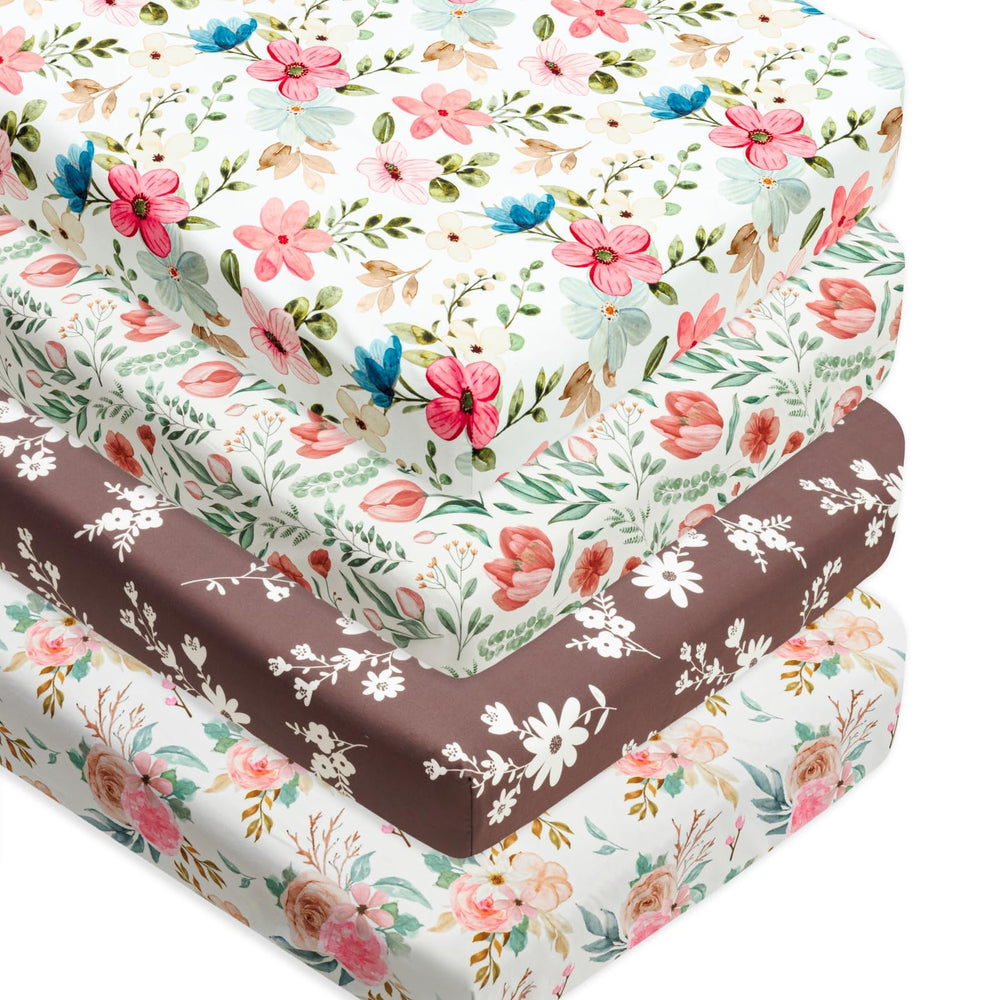 FIGEPO 4-pack baby girl sheets floral pattern soft breathable sleep