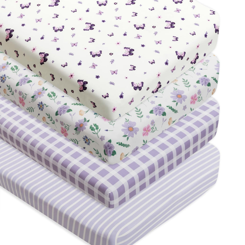 Figepo 4-pack butterfly crib sheets for a soft, cozy crib experience.