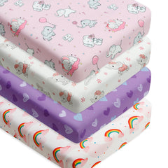 FIGEPO crib sheets set with elephant design enhances baby girl's bedding with cozy, breathable comfort