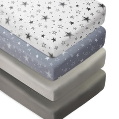 FIGEPO four-pack crib sheets with star and moon design for coordinated nursery décor