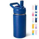 Botella Fijinhom para niños 12 oz navy, ideal para la mochila escolar.
