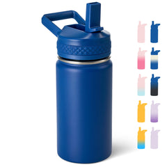 Botella Fijinhom para niños 12 oz navy, ideal para la mochila escolar.