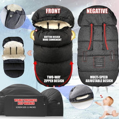 FindXeink waterproof thickened stroller footmuff side view with full coverage.