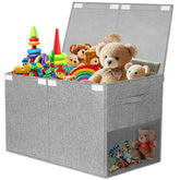 Fineonly large toy box chest with lid, spacious storage for toys and books in a living room.