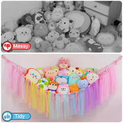 FIOBEE LED-string hammock adds warm ambience while displaying stuffed animals neatly.