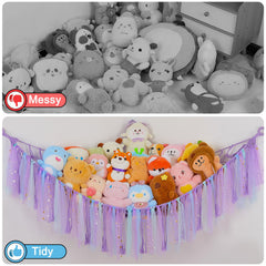 Fiobee stuffed animals hammock LED-light-glow provides a gentle night light ambiance.