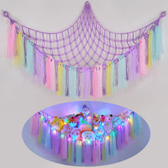 FIOBEE stuffed animals hammock with LED light keeps toys organized and adds soft illumination.