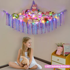 FIOBEE stuffed animals hammock with LED night light creating cozy ambience
