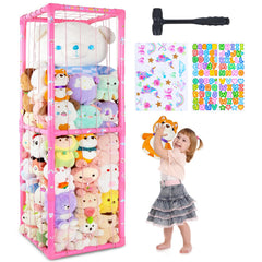 Fiobee Stuffed Animals Storage Zoo pink tube shows spacious toy organization for nurseries.