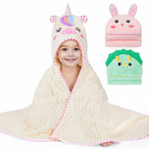 fiobee toddler hooded towel with unicorn design dries after bath