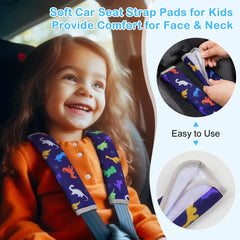 FIODAY seat belt cover blue dinosaur close-up shows soft breathable fabric.