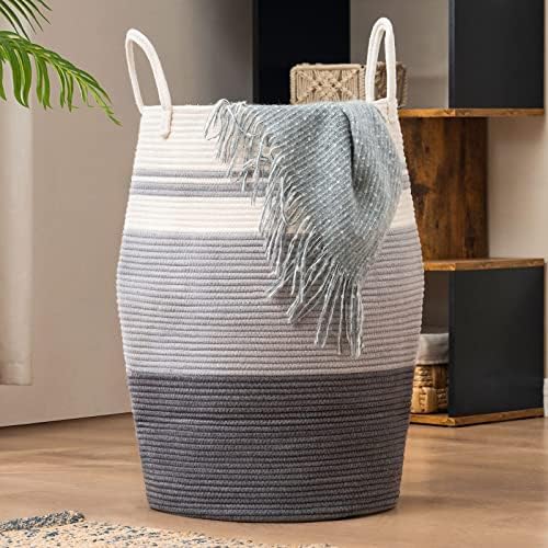 Fiona's magic 105L hamper tall weave grey stores a week's laundry with style.