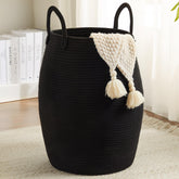 Fiona's magic 105L laundry hamper front view shows tall woven storage for bulky items.
