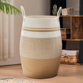 Fiona's magic 105L laundry hamper—front view, woven cotton design, ideal for tidy bedroom storage.