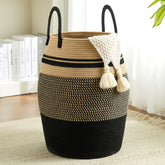 Fiona's magic 65L cotton rope laundry hamper front view for spacious clothing storage.