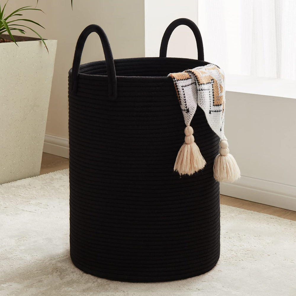 Fiona's magic 72L large woven laundry hamper front view for ample clothing storage