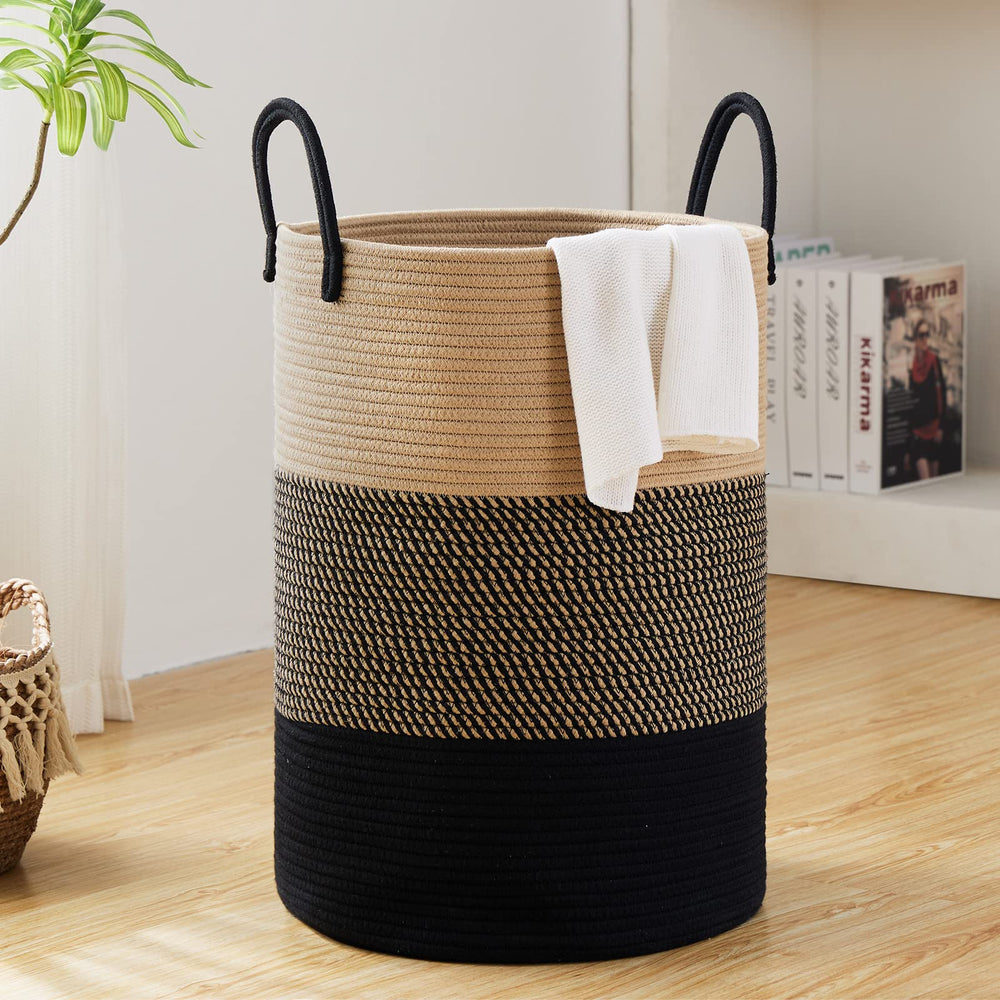 Fiona's magic 72L laundry hamper folded flat for space-saving storage in a bedroom
