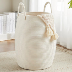 Fiona's magic cotton rope laundry hamper 65L front view for easy laundry organization.