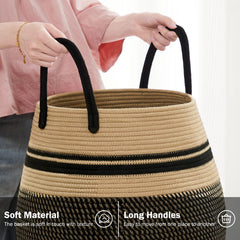 Fiona's magic laundry hamper with durable stitching and sturdy handles for easy transport.