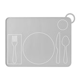 Fire Rooster Kids grey placemat on table supports independent mealtime