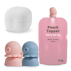 Firgi Octopus blue pouch topper aids mess-free feeding with playful design.