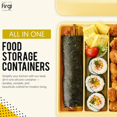 Firgi stackable-design silicone container saves fridge space for baby meals.