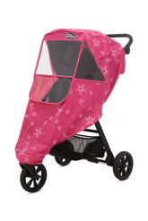 First Essentials stroller rain cover pink folded neatly for compact storage