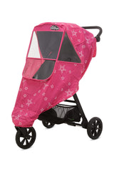 First Essentials stroller rain cover pink folded neatly for compact storage