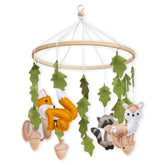 First Landings forest mobile fox — calming woodland nursery decor for crib.