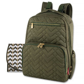 Fisher-Price Baby Morgan Quilted Backpack Olive front view with insulated bottle pocket for on-the-go feeding