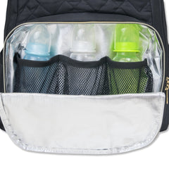 Fisher-Price Baby Signature Morgan interior view highlighting multiple pockets for devices and valuables.