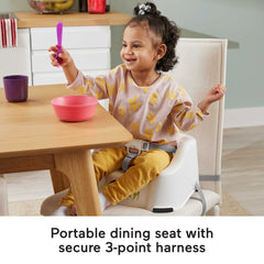 Fisher-Price booster seat panda with harness ensuring secure seating for meals