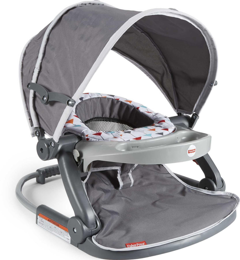 Fisher-Price Travel Baby Chair with wide base supports upright feeding and play.