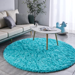 FJZFING blue round rug non-slip backing provides secure footing on smooth floors.