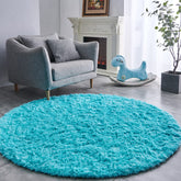 FJZFING blue round rug ultra-soft plush close-up shows luxurious, cloud-like pile for cozy feet.