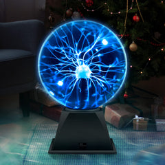 Flashmen plasma ball blue side view shows dynamic glow and finger-following light trails