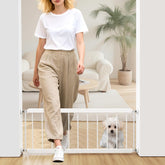 Fldofaves dog gate metal front view demonstrates sturdy build for small breeds' containment.
