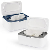 Flenpptly wipes dispenser grey-blue lid open for quick, one-handed access during diaper changes