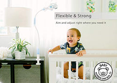 FlexxiCam furniture clamp secure-mount mounted on a crib for stable monitoring.