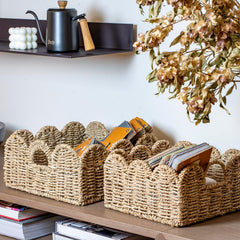 Floramill scalloped basket seagrass small fits compact shelves for organization