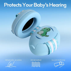 Floriogra baby earmuffs blue side view shows adjustable strap for secure fit.