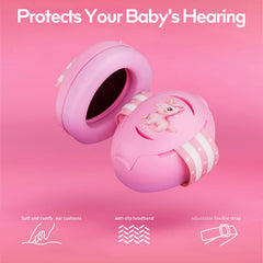 Floriogra baby headphones close-up shows soft PU padding for gentle comfort.