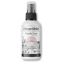 Flower Child Pumping Spray 4oz bottle close-up for hydrating nipple care during breastfeeding.