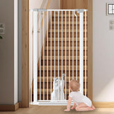 Flower Frail 51.18-inch extra tall cat gate in doorway with secure double-lock for escape prevention.