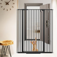 Flower Frail 51.18-inch cat gate installed in doorway for hallway safety