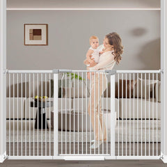 Flower Frail baby gate wide 65.7-72.2in protects doorways, perfect for busy households.