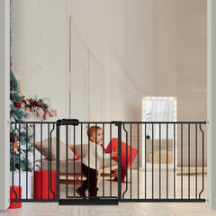 Flower Frail extra wide baby gate front view in black, ideal for wide doorways safety
