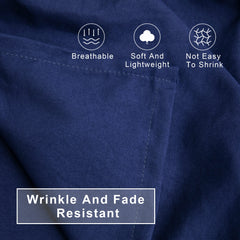 FLXXIE toddler bedding navy blue flat sheet showing generous dimensions and breathable microfiber feel.