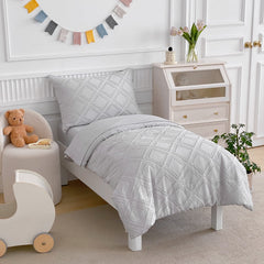 Flysheep light grey tufted embroidery closeup highlights soothing jacquard detail